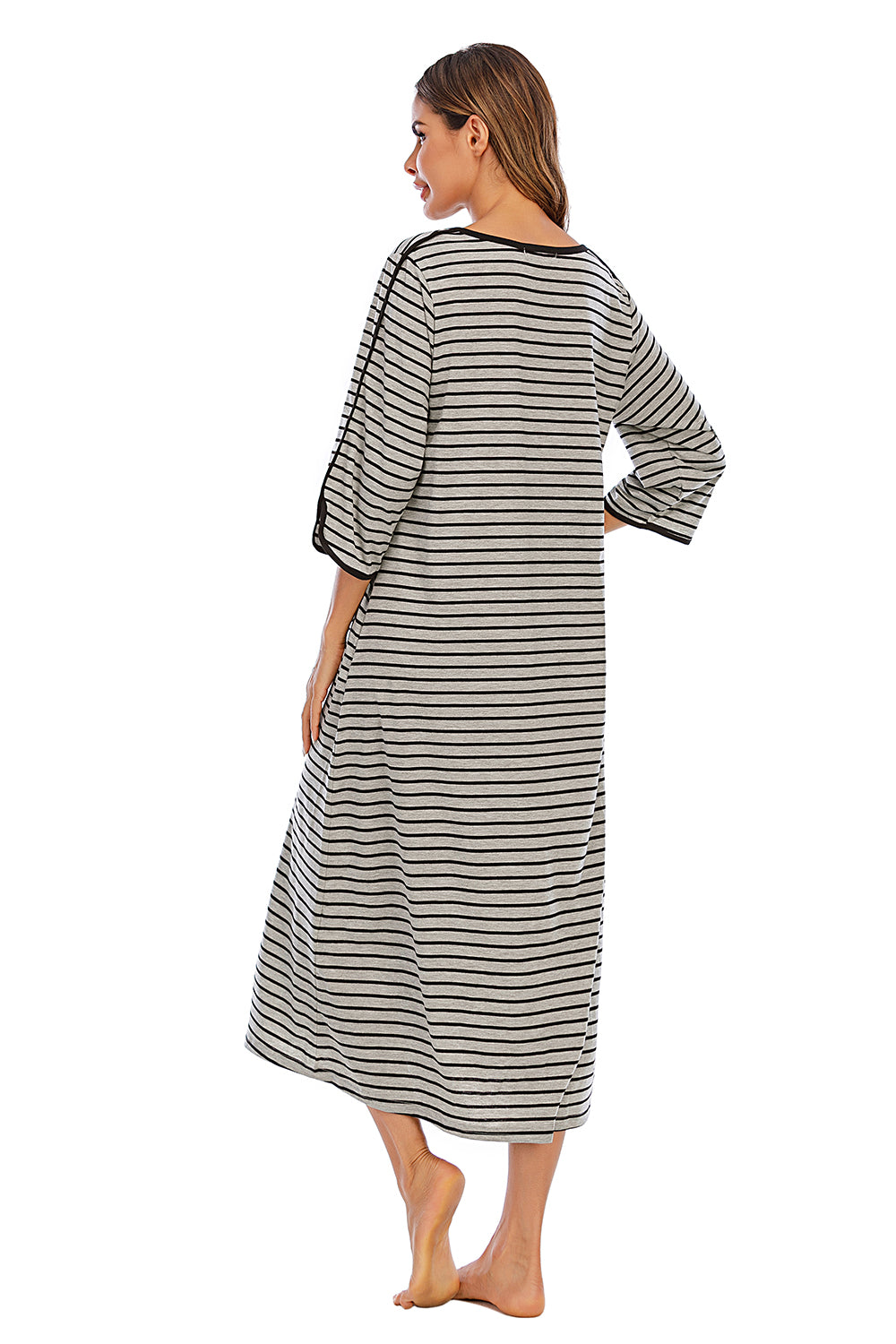 Round Neck Three-Quarter Sleeve Midi Night Dress Easy Apparels