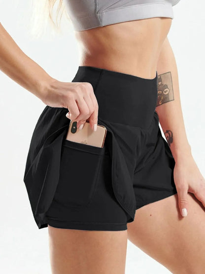 Pocketed High Waist Active Shorts Black Easy Apparels