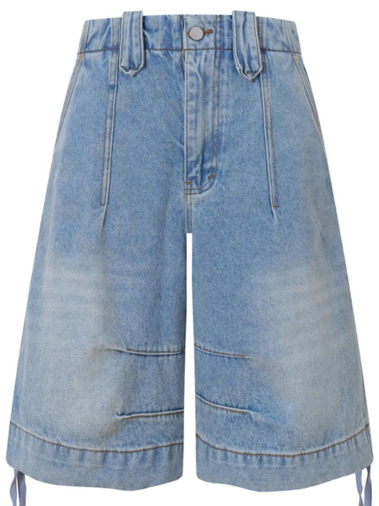 Men's High-Waisted Wide Leg Denim Shorts Blue Easy Apparels