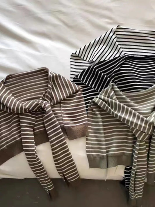 Striped Contrast Knit Wrap Easy Apparels