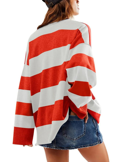 Trendsi Striped Half-Zip Oversized Sweatshirt