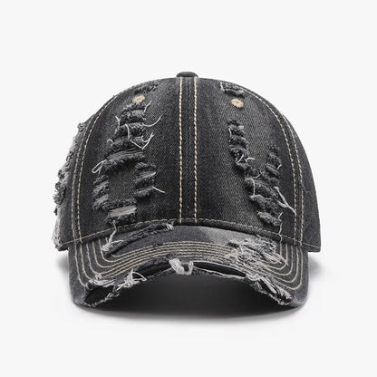 Distressed Adjustable Cotton Baseball Cap Dark One Size Easy Apparels