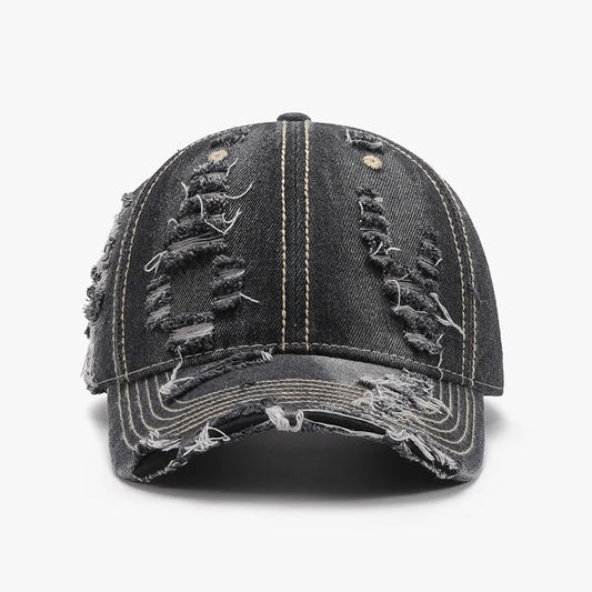 Distressed Adjustable Cotton Baseball Cap Dark One Size Easy Apparels