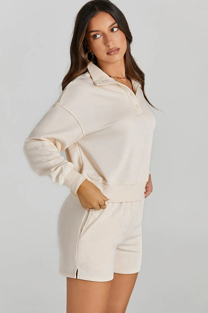 Half Button Sweatshirt and Shorts Active Set Easy Apparels