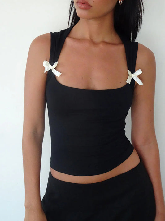 Trendsi Bow Detail Square Neck Cropped Tank Black