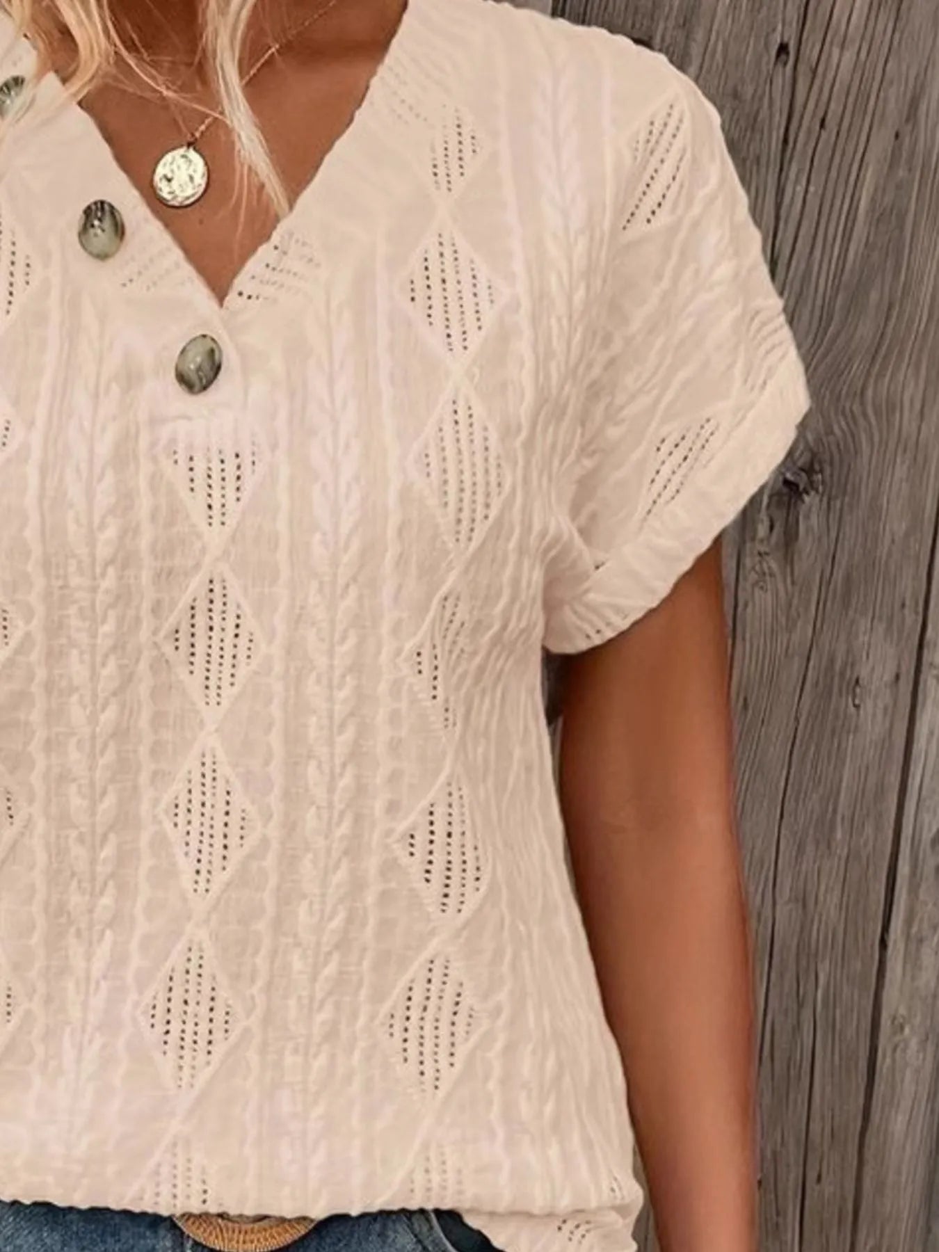 Trendsi Textured V-Neck Short Sleeve Top