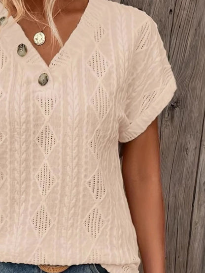 Trendsi Textured V-Neck Short Sleeve Top