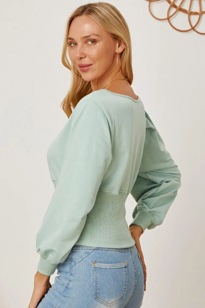 Trendsi Boat Neck Lantern Sleeve Blouse