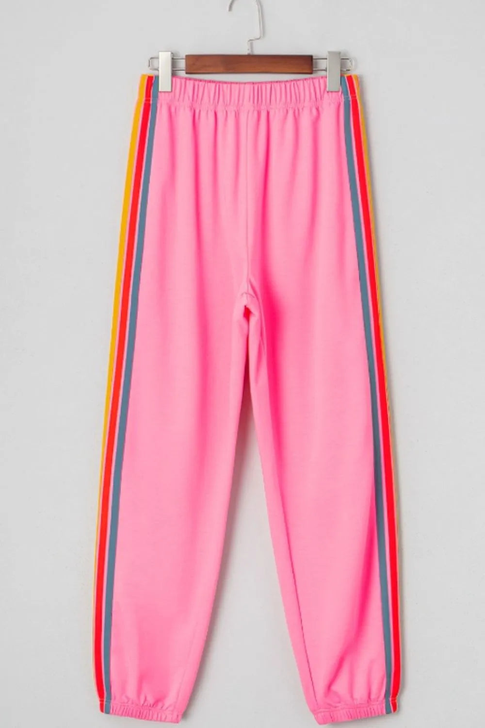 Contrast Striped Elastic Waist Active Pants Easy Apparels