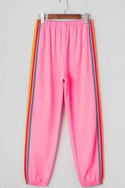 Contrast Striped Elastic Waist Active Pants Easy Apparels