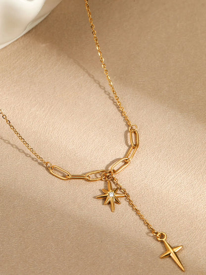 18K Gold-Plated Star Cross Pendant Necklace Easy Apparels