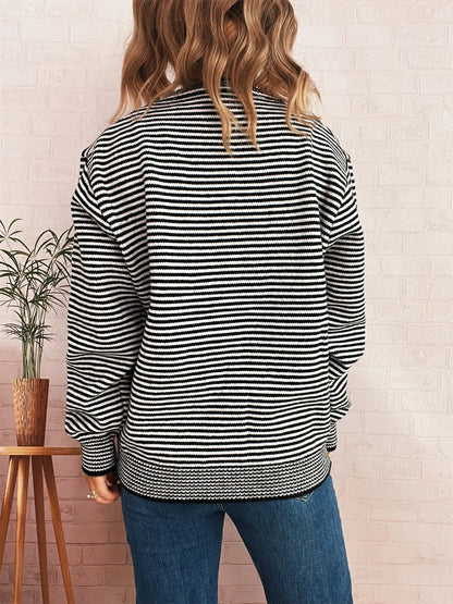 Striped Button Up Long Sleeve Cardigan Easy Apparels