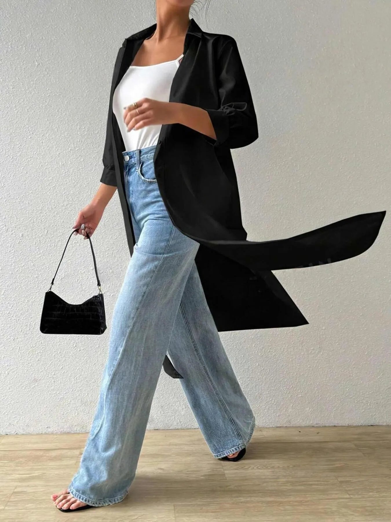 Trendsi Button-Up Long Sleeve Longline Shirt