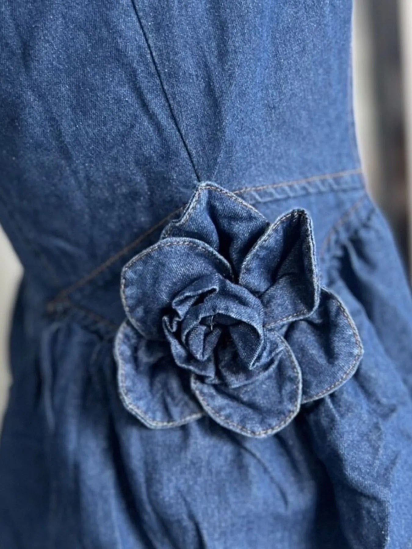 Ruffled Layered Scoop Neck Denim Dress Easy Apparels
