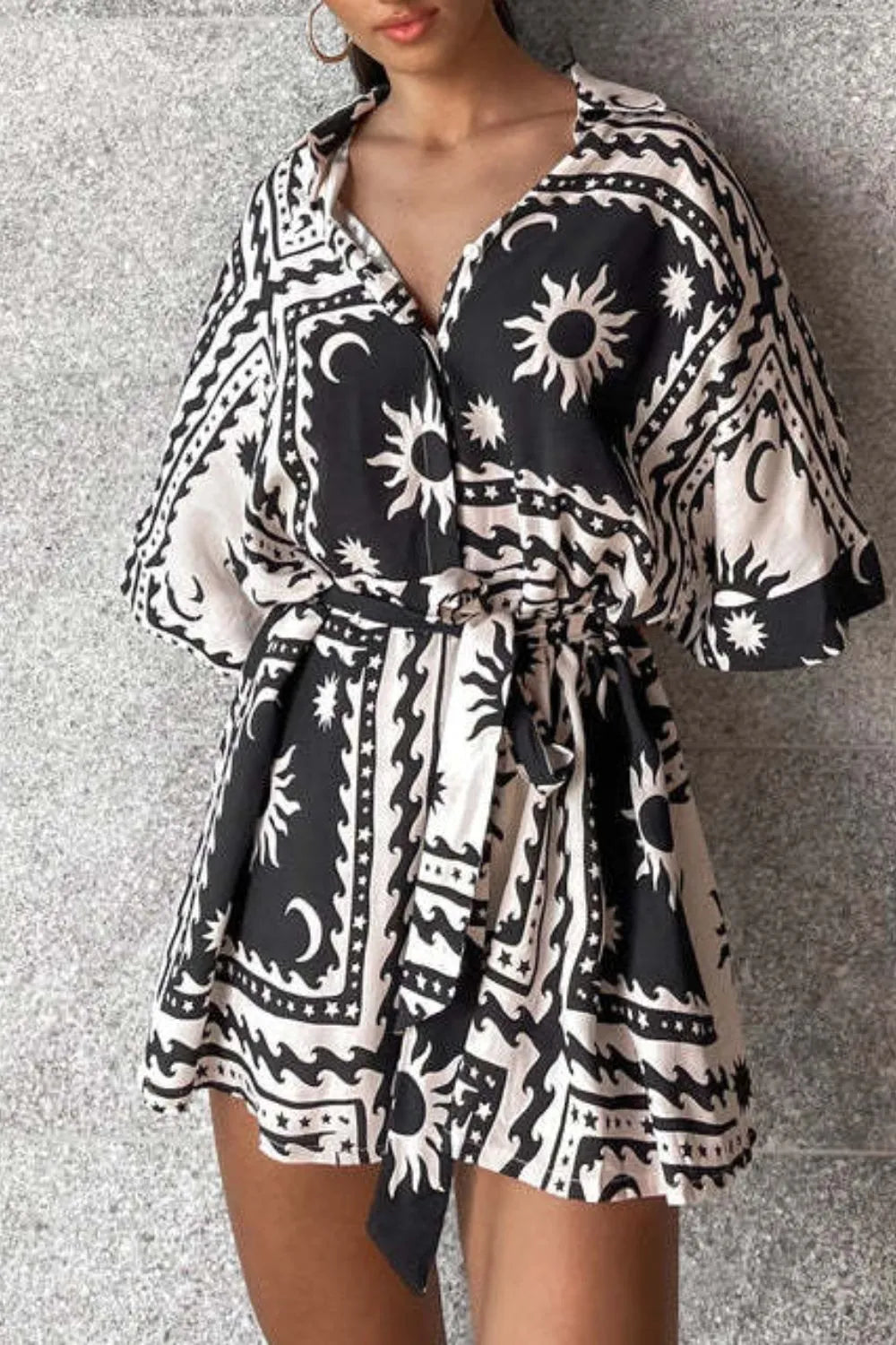Printed Tie Waist Romper Easy Apparels