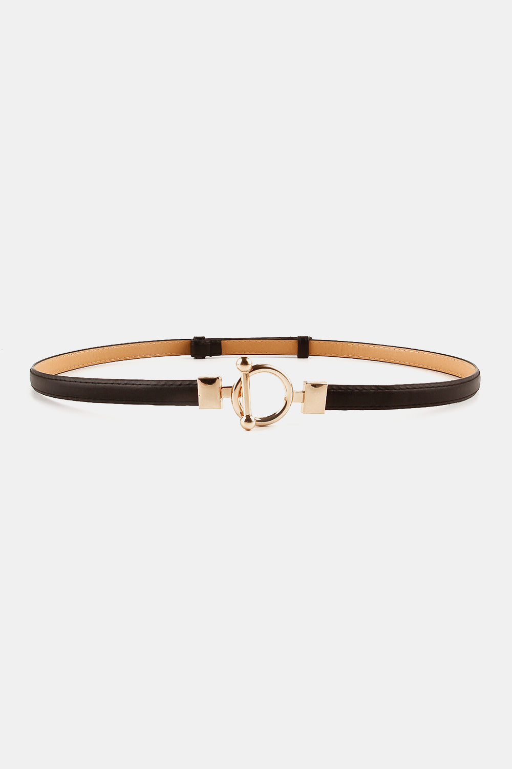 Toggle Buckle Skinny PU Belt Black One Size Easy Apparels