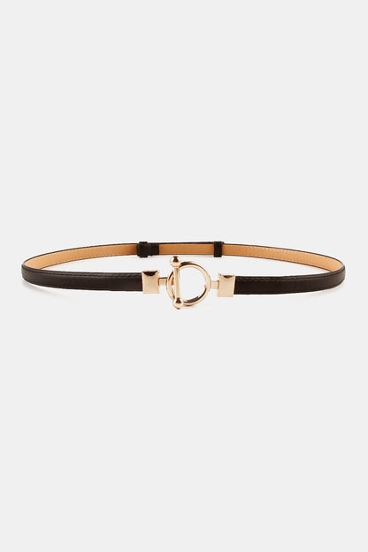 Toggle Buckle Skinny PU Belt Black One Size Easy Apparels