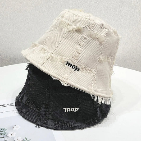 Frayed Edge Bucket Hat Cream One Size Easy Apparels