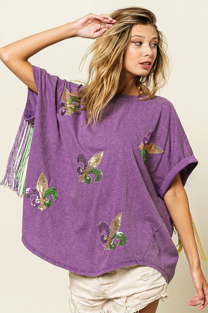 Trendsi BiBi Vintage Washed Fleur Mardi Gras Top