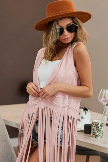 BiBi Star Stud With Long Fringe Detail Suede Vest Easy Apparels