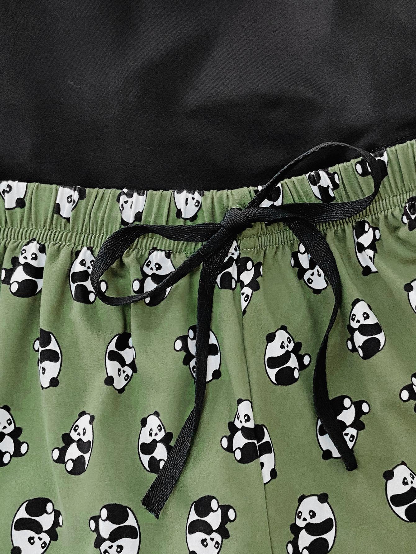 Graphic Tee and Panda Print Shorts Lounge Set Easy Apparels