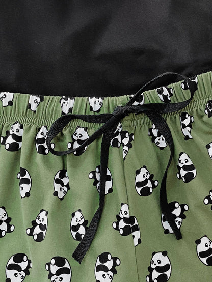 Graphic Tee and Panda Print Shorts Lounge Set Easy Apparels