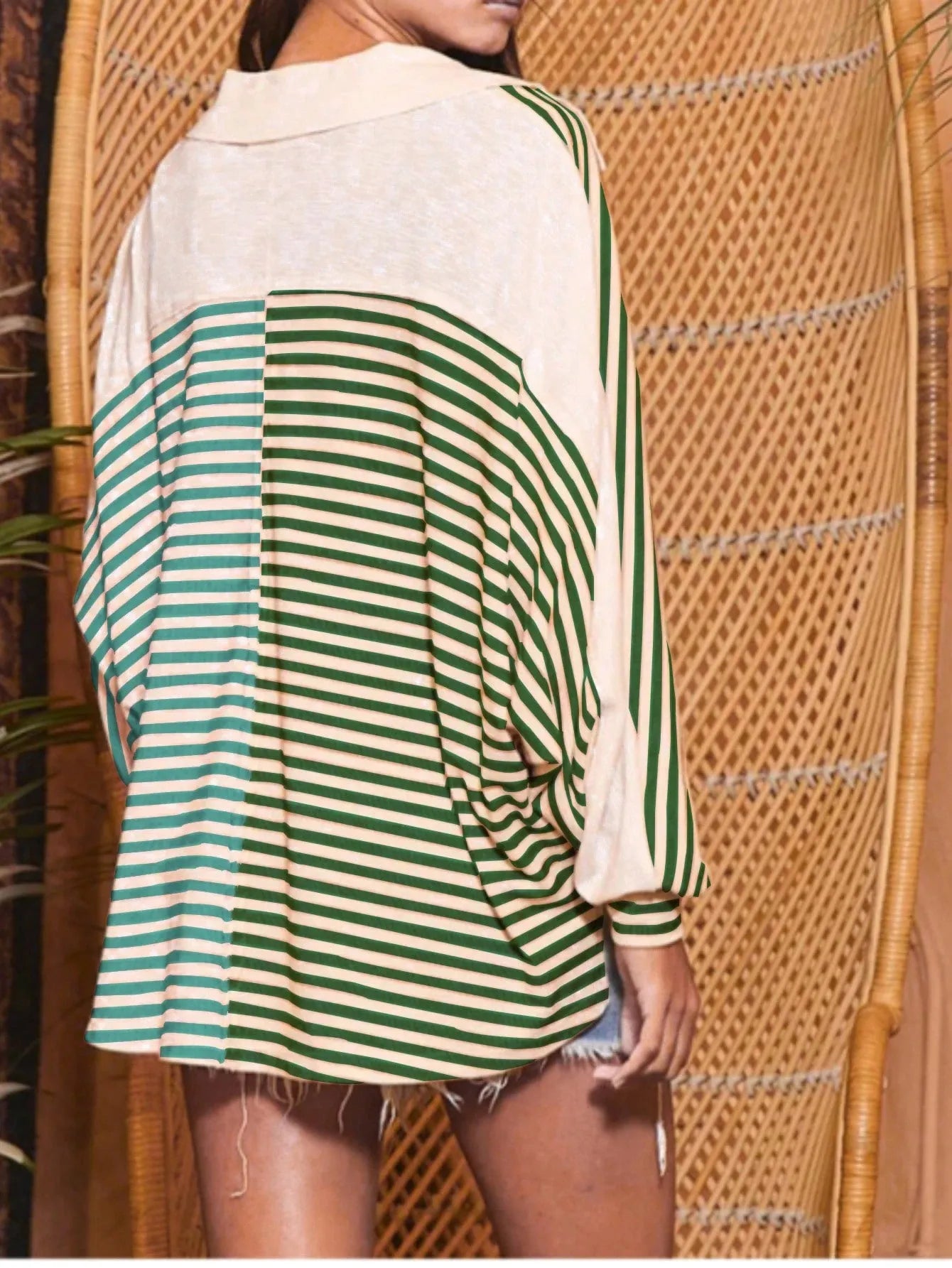 Trendsi Striped Button Front Casual Top