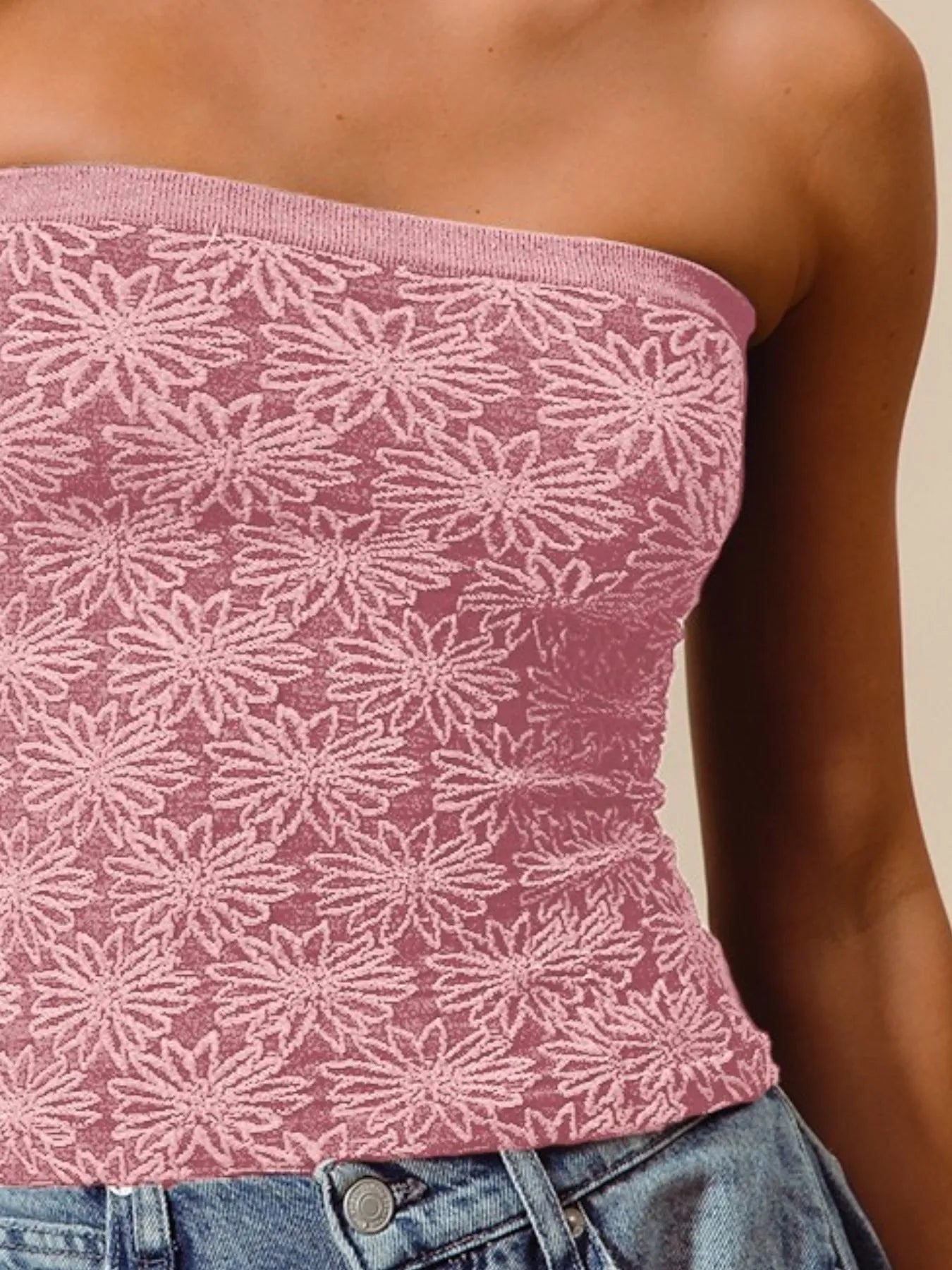 Trendsi SO ME Jacquard Floral Two Tone Seamless Tube Top