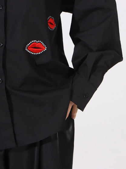 Trendsi Lips Button Up Long Sleeve Shirt