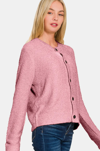 Zenana Button Down Long Sleeve Sweater Cardigan Easy Apparels