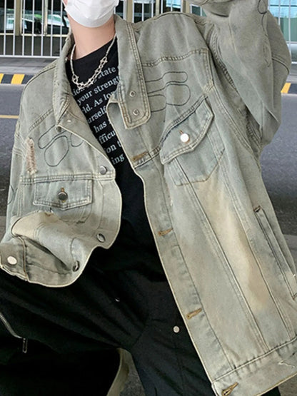 Men's Plus Size Distressed Button Up Denim Jacket Blue Easy Apparels