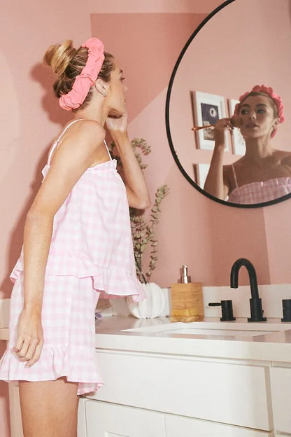 Lime 'N' Chili Gingham Ruffle Trim Cami and Shorts Pajama Set Easy Apparels