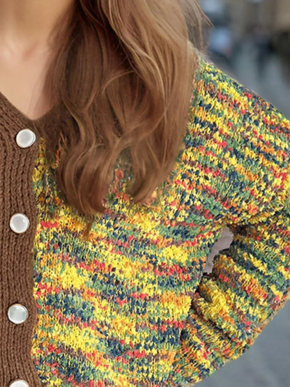Contrast Button Up V-Neck Cropped Cardigan Easy Apparels