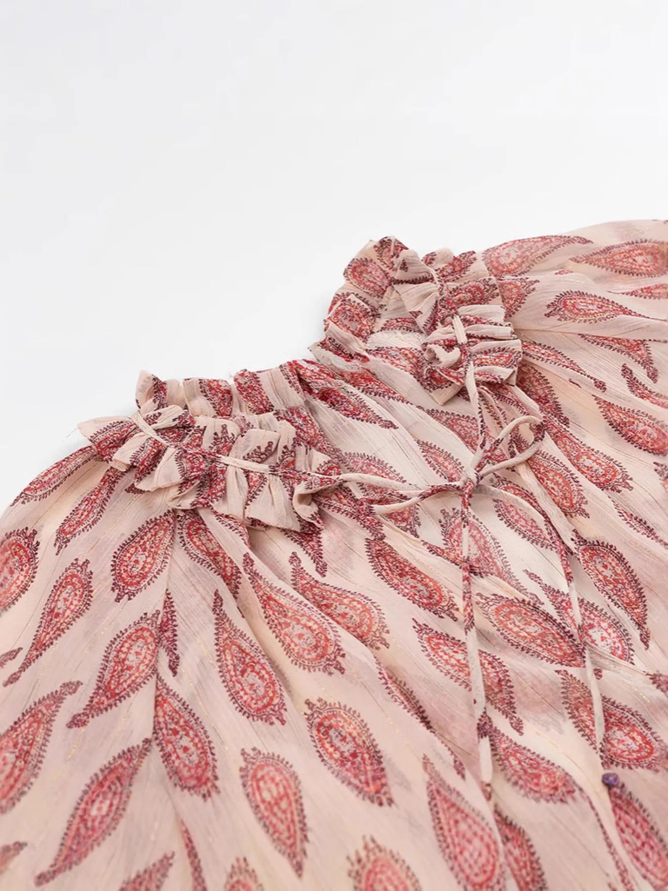 Trendsi Paisley Print Frill Tie Neck Long Sleeve Blouse