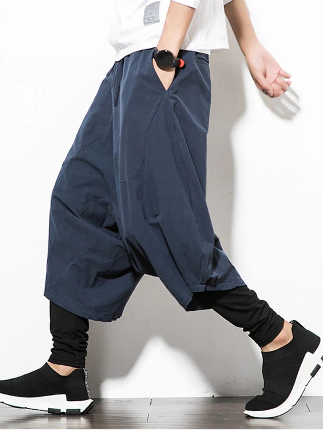 Men's Plus Size Wide Leg Drop Crotch Pants with Drawstring Easy Apparels