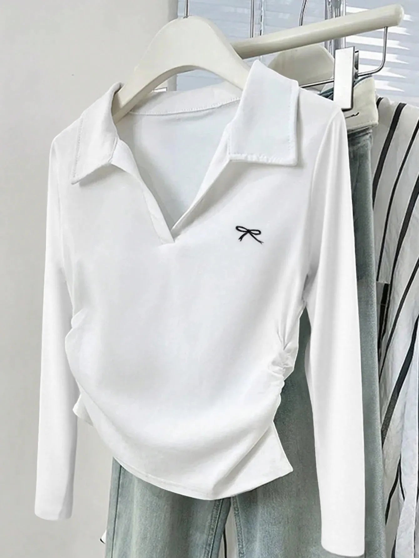 Trendsi Johnny Collar Long Sleeve T-Shirt