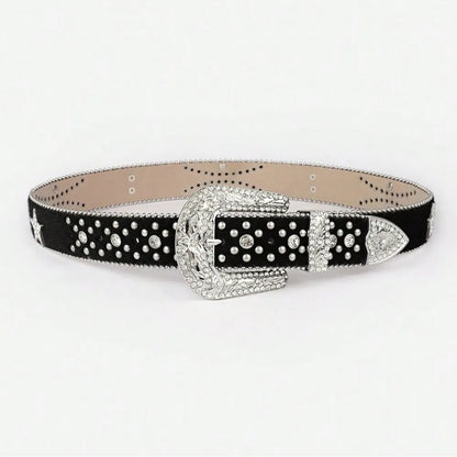 PU Leather Inlaid Rhinestone Belt Easy Apparels