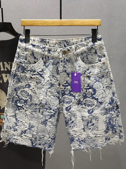 Men's Frayed Hem Denim Shorts Blue Easy Apparels