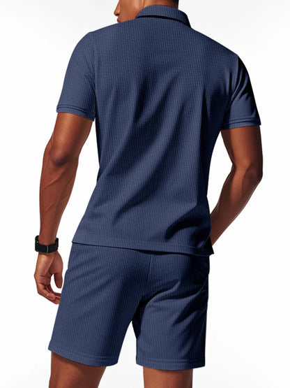 Men's Plus Size Quarter Zip Short Sleeve Top and Shorts Set Easy Apparels