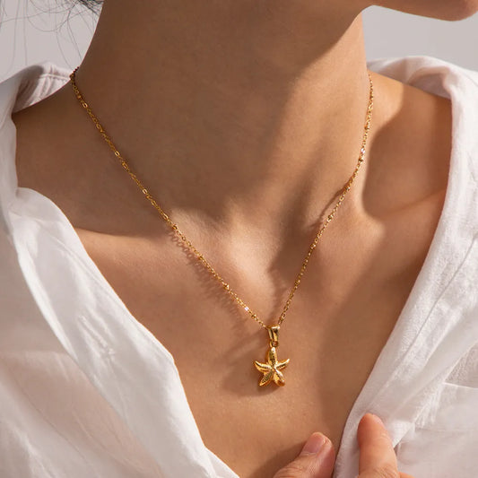 18K Gold Plated Starfish Pendant Necklace Gold One Size Easy Apparels