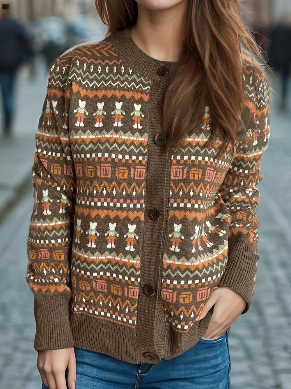 Graphic Button Down Long Sleeve Cardigan Easy Apparels
