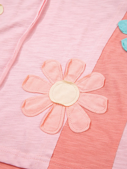 Trendsi Flower Patched Exposed Seam Oversized T Shirt