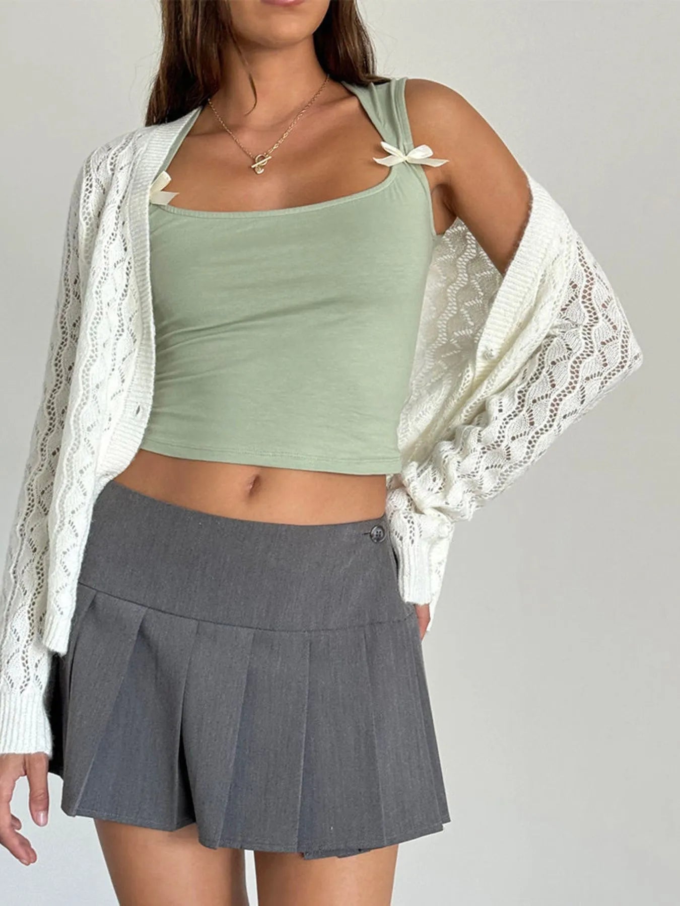 Trendsi Bow Detail Square Neck Cropped Tank Sage