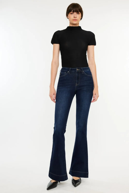 Kancan High Rise Slim Flare Jeans Dark Easy Apparels