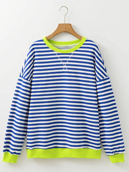 Trendsi Striped Contrast Ribbed Trim Drop Shoulder Sweatshirt