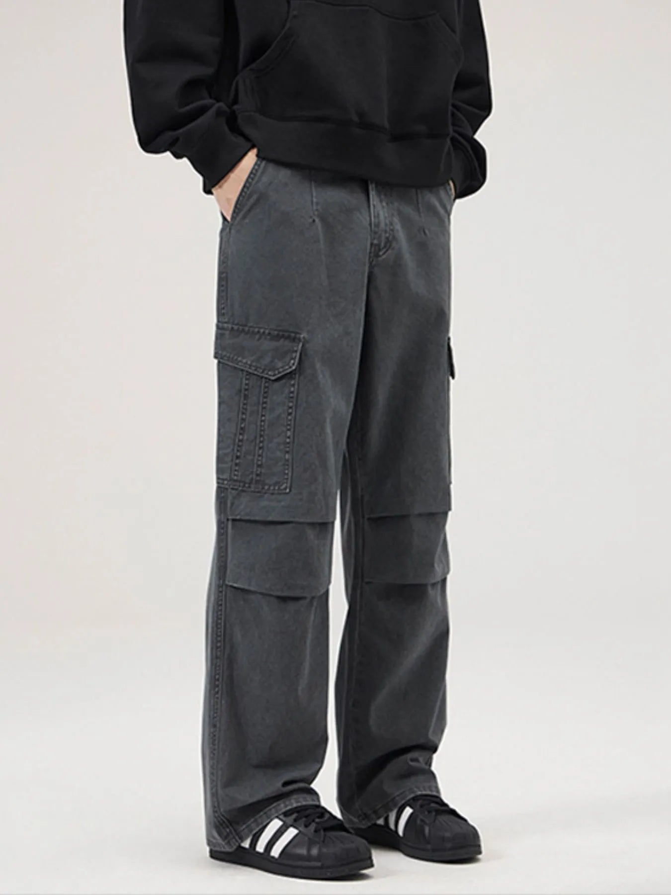 Men's Full Size Multi-Pocket Cargo Pants with Ruched Detail Plus Size Easy Apparels