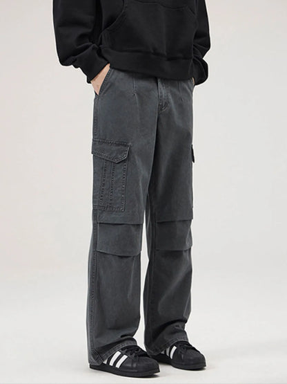Men's Full Size Multi-Pocket Cargo Pants with Ruched Detail Plus Size Easy Apparels