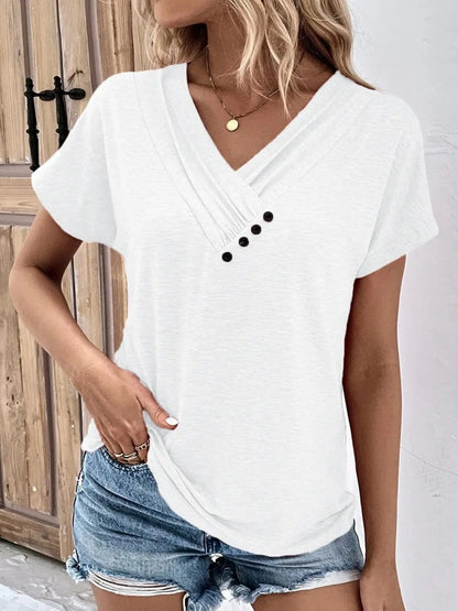 Trendsi Decor Button Short Sleeve T-Shirt White