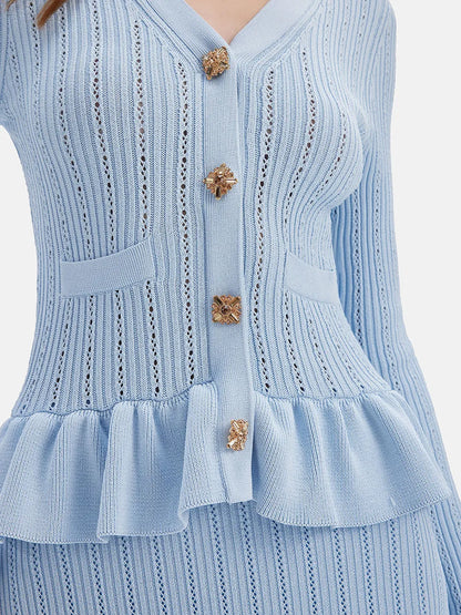 Ruffled V-Neck Top and Midi Skirt Sweater Set Easy Apparels