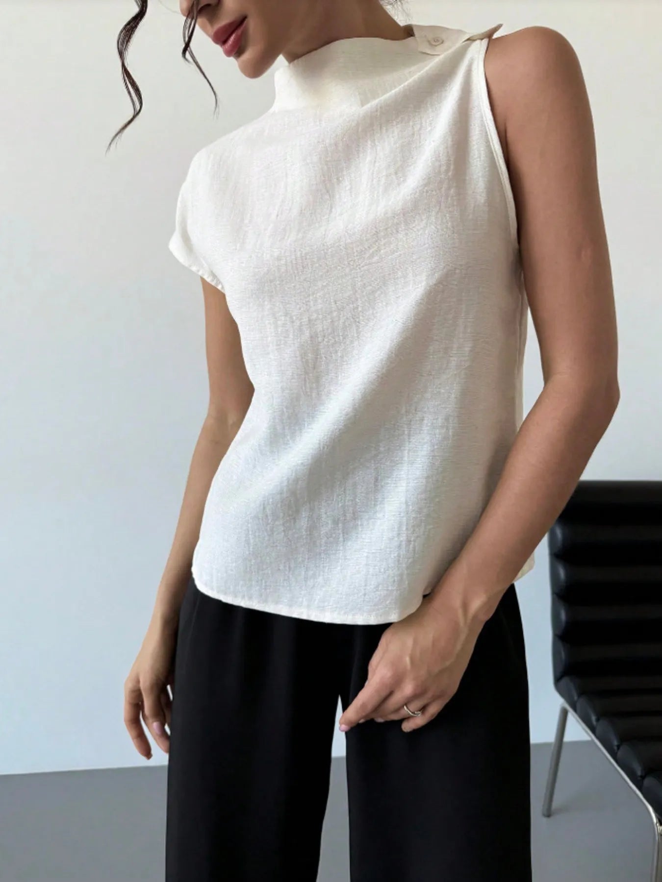Trendsi Mock Neck Solid Color Tank White